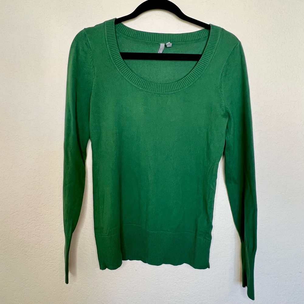 Caslon Green Scoop Neck Lightweight Knit Sweater Small